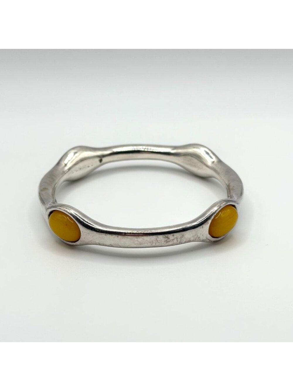 925 Silver Bangle Bracelet With Yellow Stone Accents